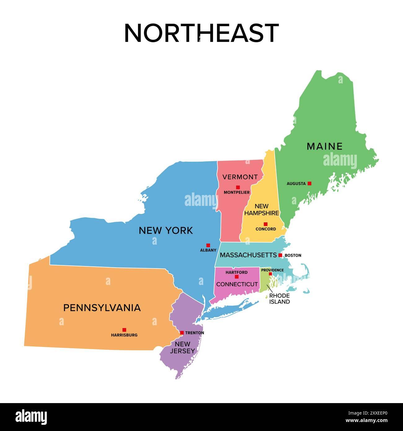 Map of the United States highlighting the Northeast Region