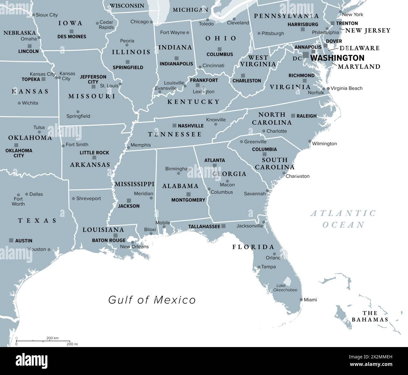 Map of the United States highlighting the South Region
